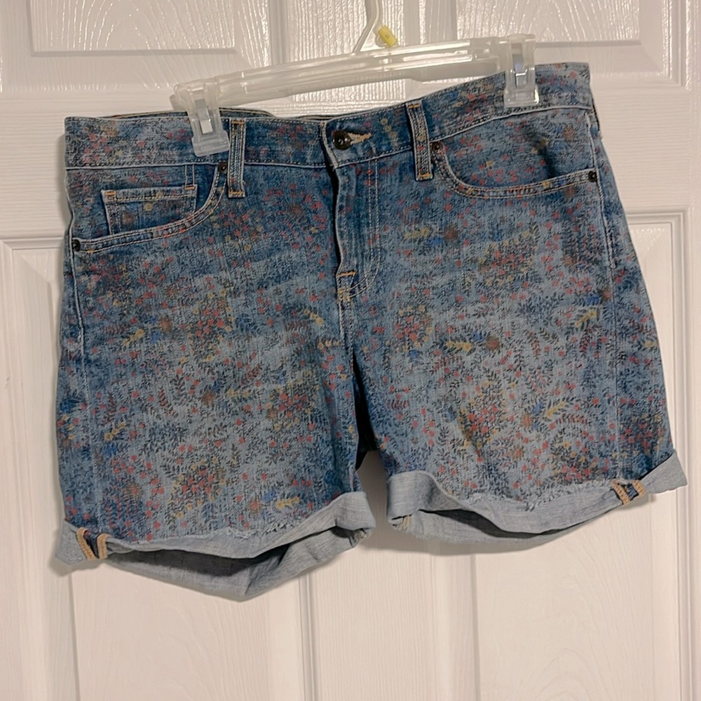 Lucky Brand Abbey Shorts Women 10X30 Blue Denim Floral Stretch Frayed